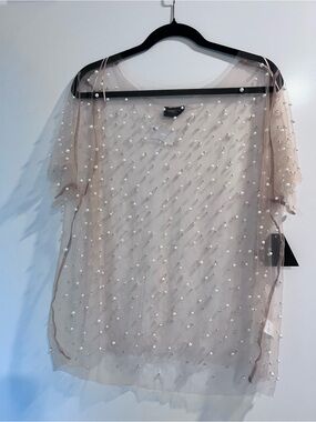 Sheer Pearl-Embellished Women’s Top - Blush